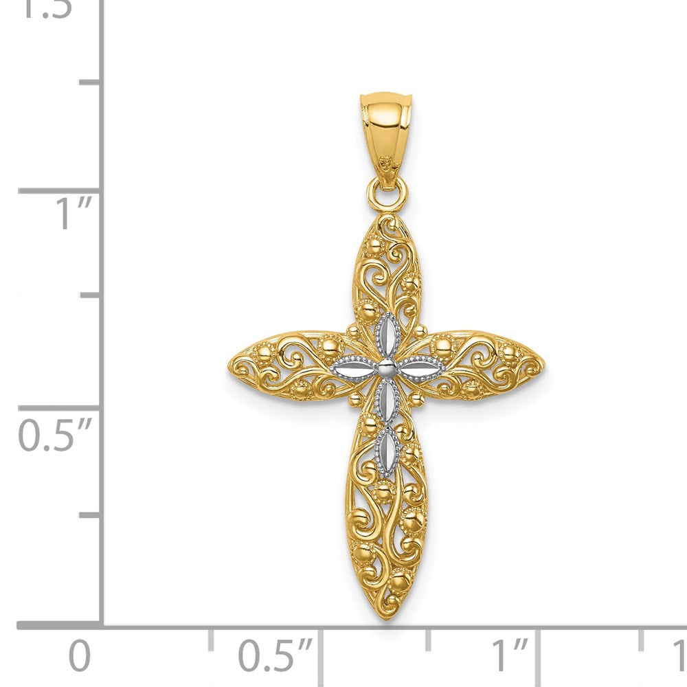 14K White Rhodium D/C Passion Cross Pendant