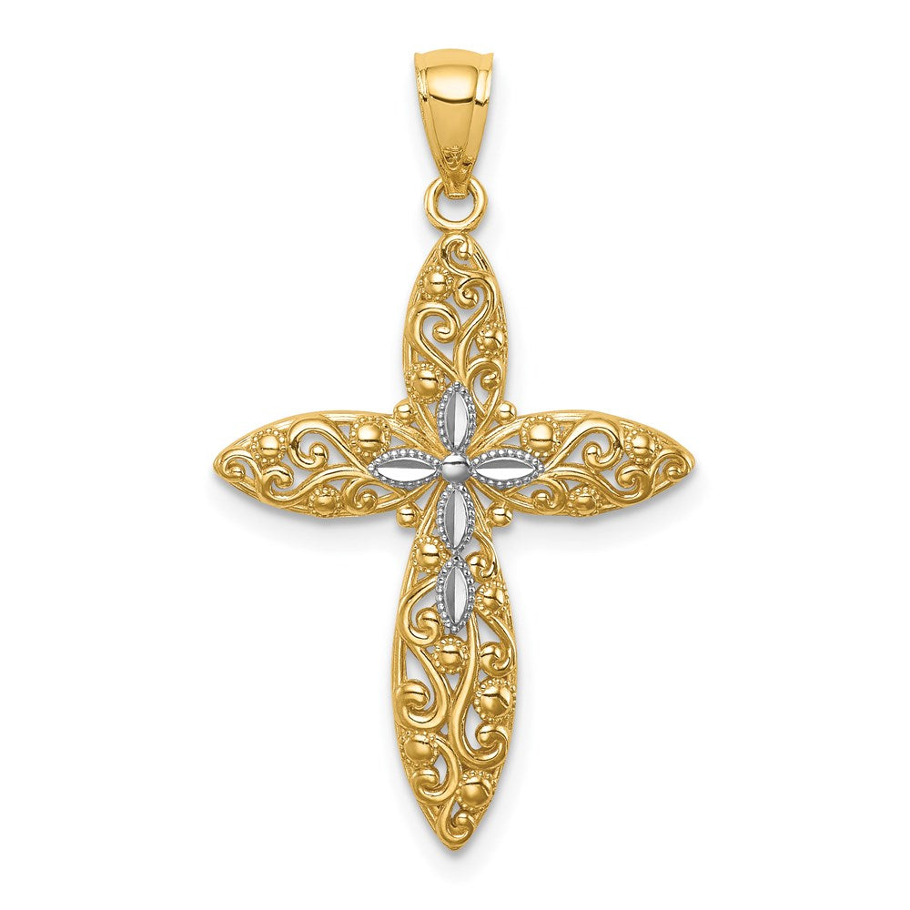 14K White Rhodium D/C Passion Cross Pendant