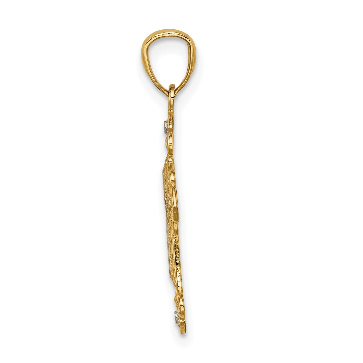 14K with White Rhodium Diamond-cut Cross Pendant