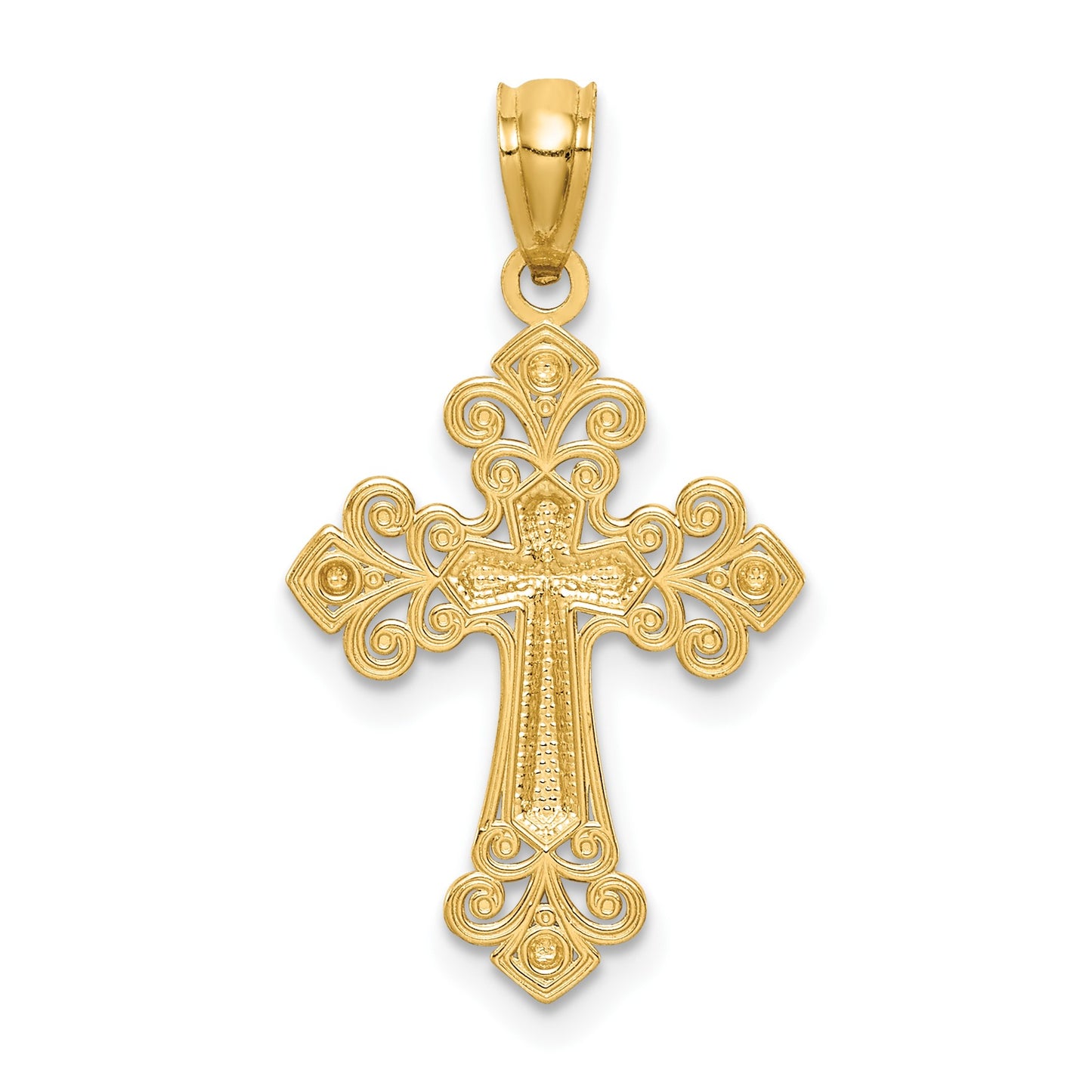 14K with White Rhodium Diamond-cut Cross Pendant
