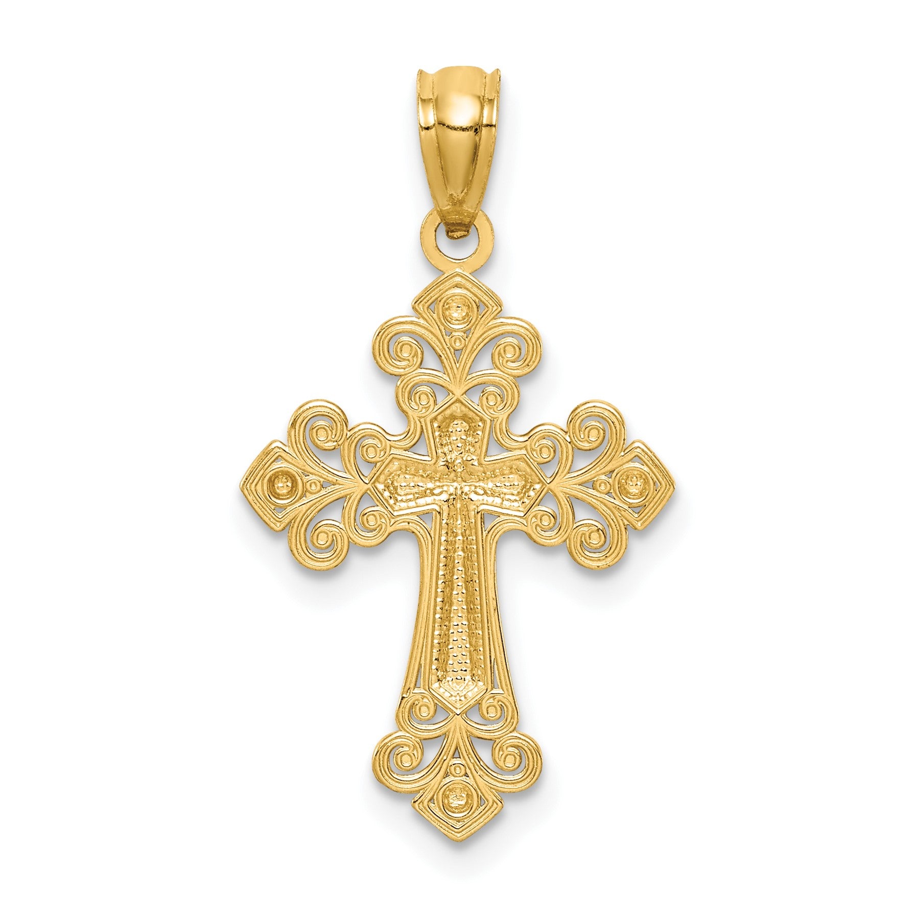 14K with White Rhodium Diamond-cut Cross Pendant