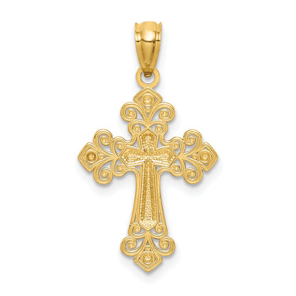 14K with White Rhodium Diamond-cut Cross Pendant