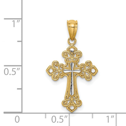 14K with White Rhodium Diamond-cut Cross Pendant