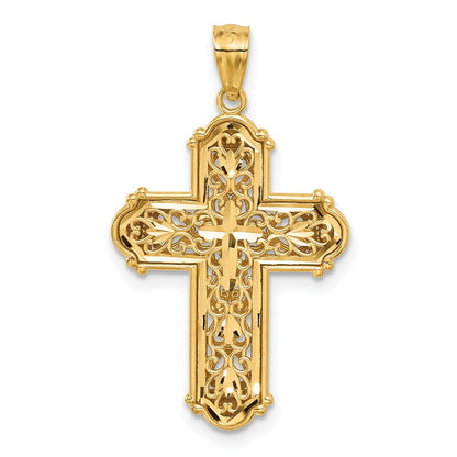 14K White Rhodium D/C Reversible Cross Pendant