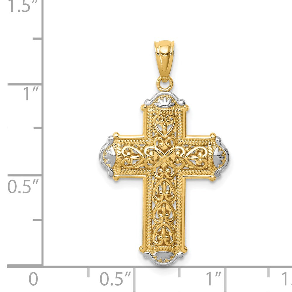 14K White Rhodium D/C Reversible Cross Pendant