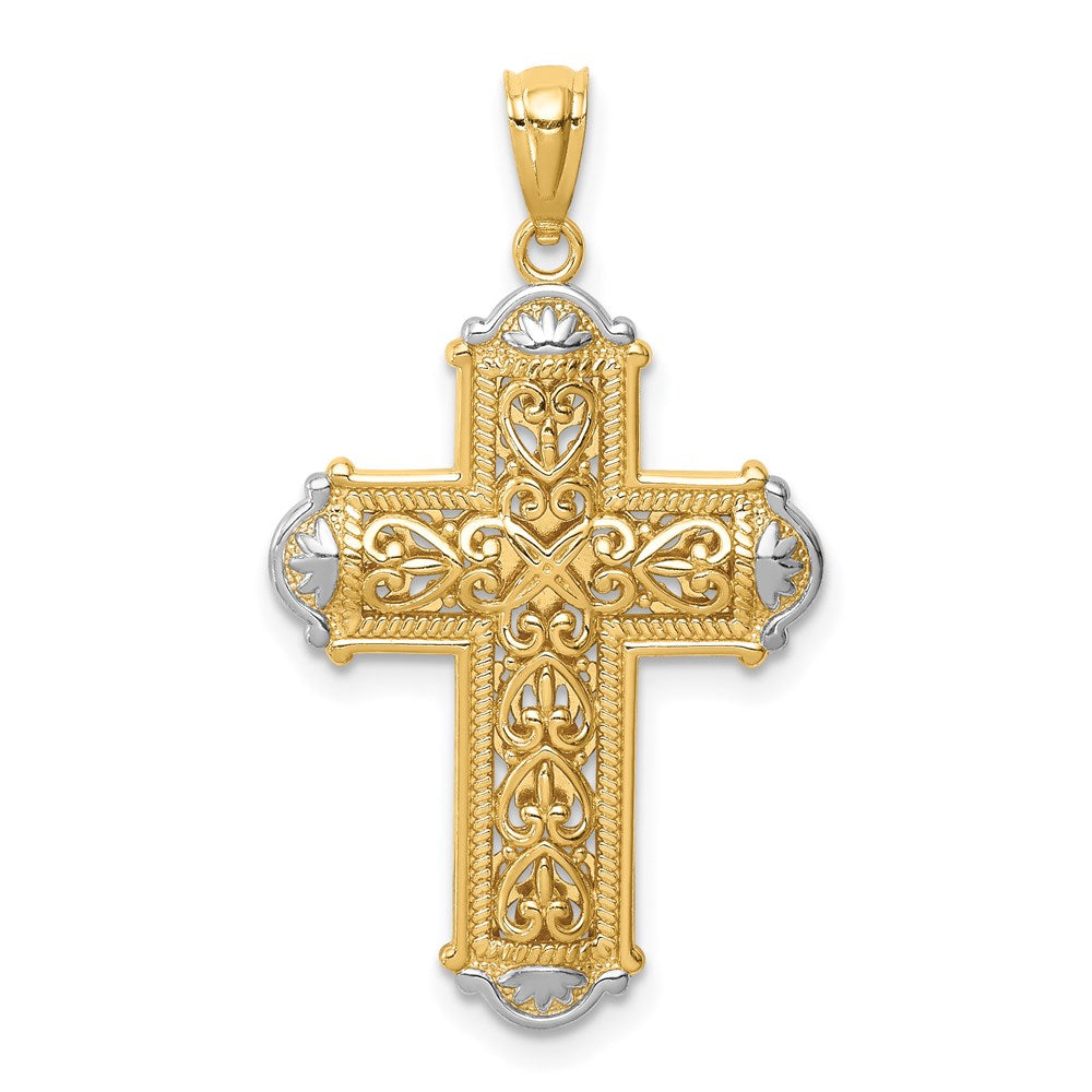 14K White Rhodium D/C Reversible Cross Pendant