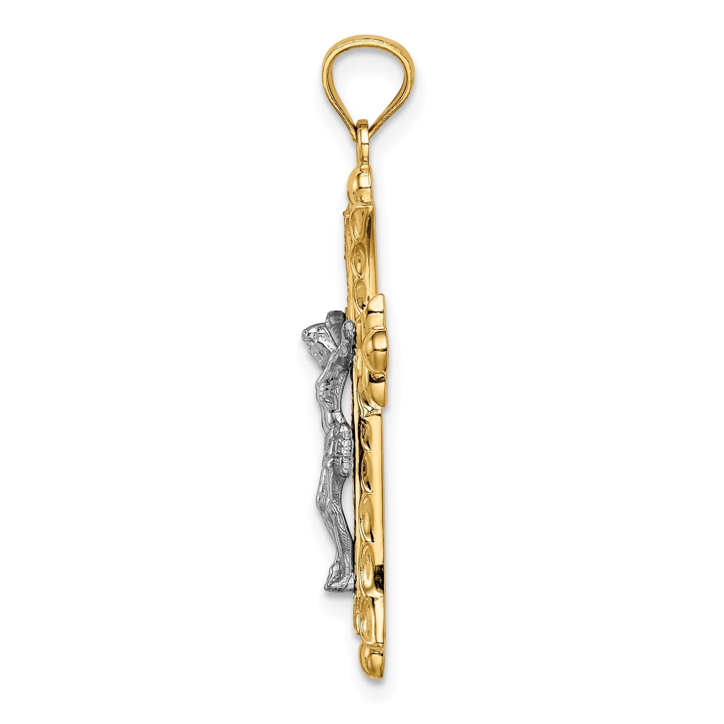 14K Two-Tone Florentine Crucifix Pendant