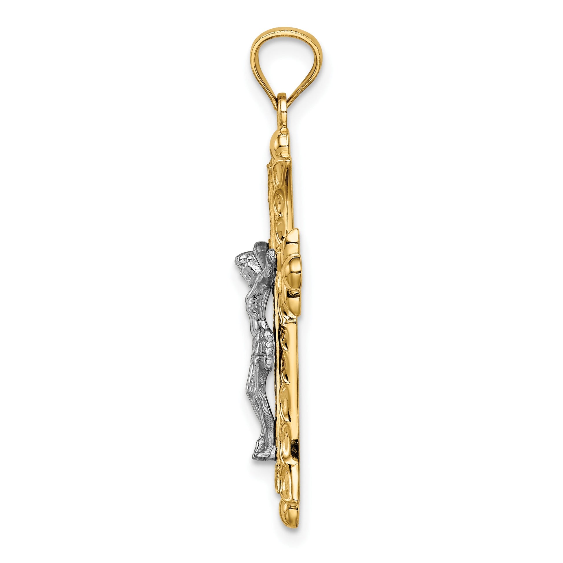 14K Two-Tone Florentine Crucifix Pendant