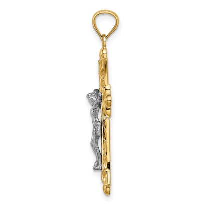 14K Two-Tone Florentine Crucifix Pendant