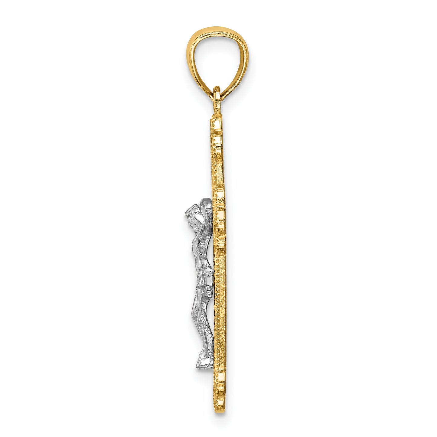 14K Two-Tone with White Rhodium Inri Budded Crucifix
