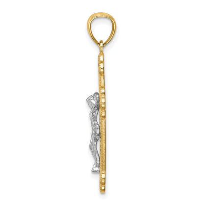 14K Two-Tone with White Rhodium Inri Budded Crucifix