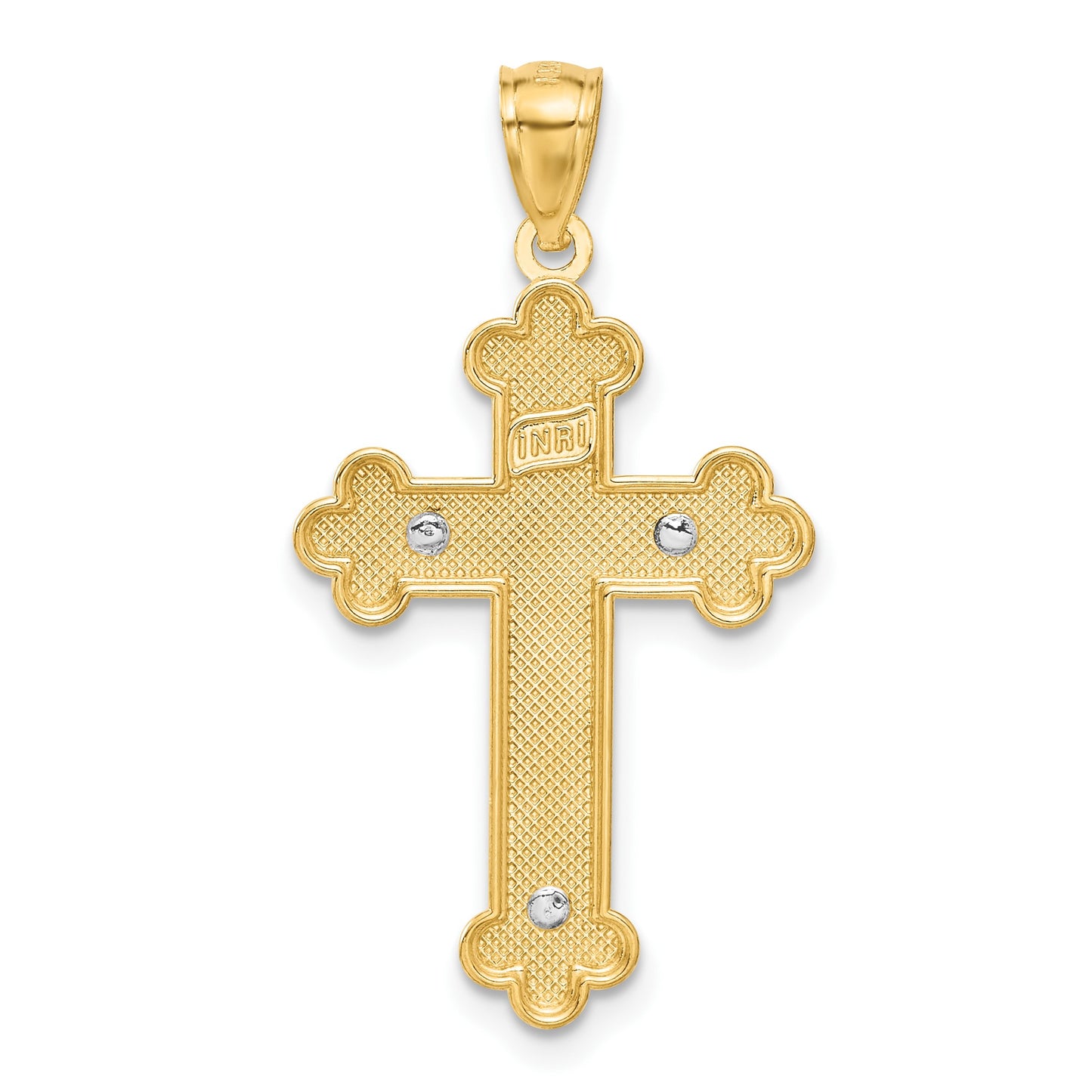 14K Two-Tone with White Rhodium Inri Budded Crucifix