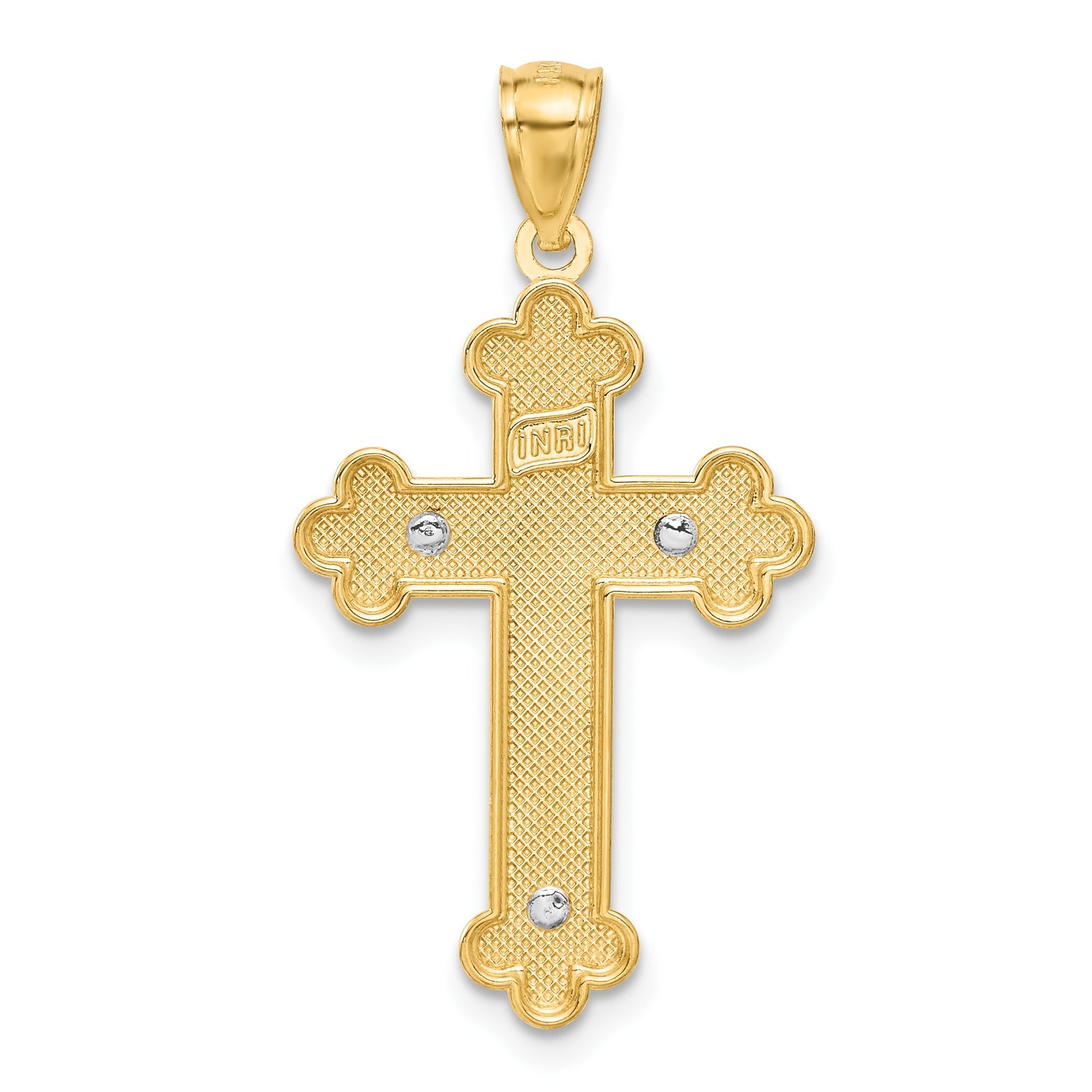 14K Two-Tone with White Rhodium Inri Budded Crucifix