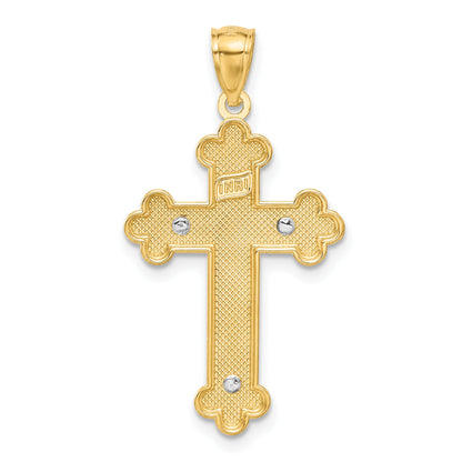 14K Two-Tone with White Rhodium Inri Budded Crucifix