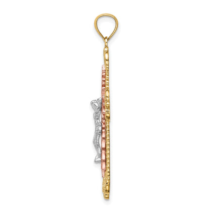 14K Tri-Color and White Rhodium Diamond-cut Crucifix Pendant
