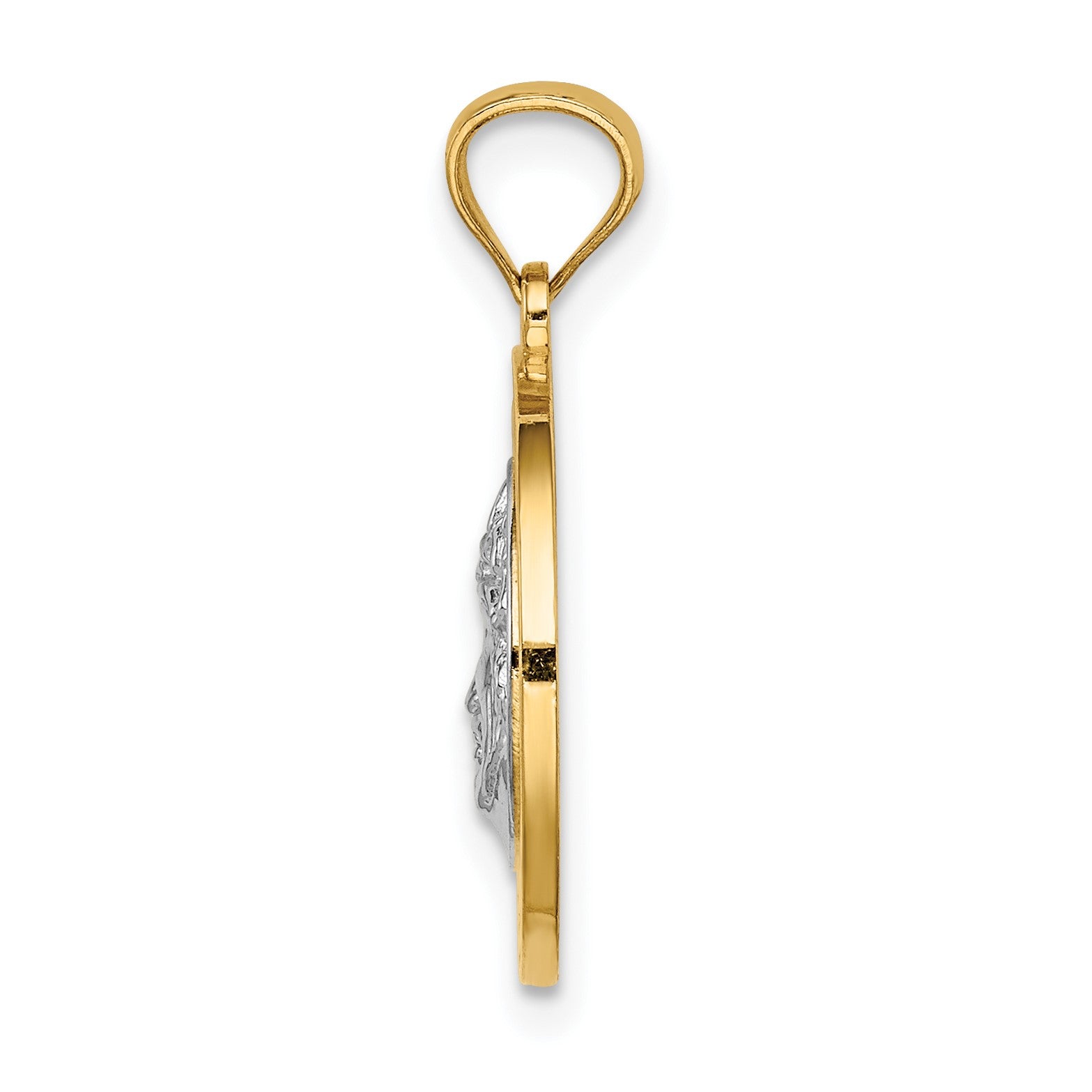 14K and White Rhodium with Greek Key Edge Jesus Medal