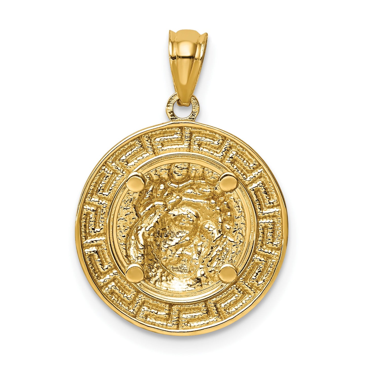 14K and White Rhodium with Greek Key Edge Jesus Medal