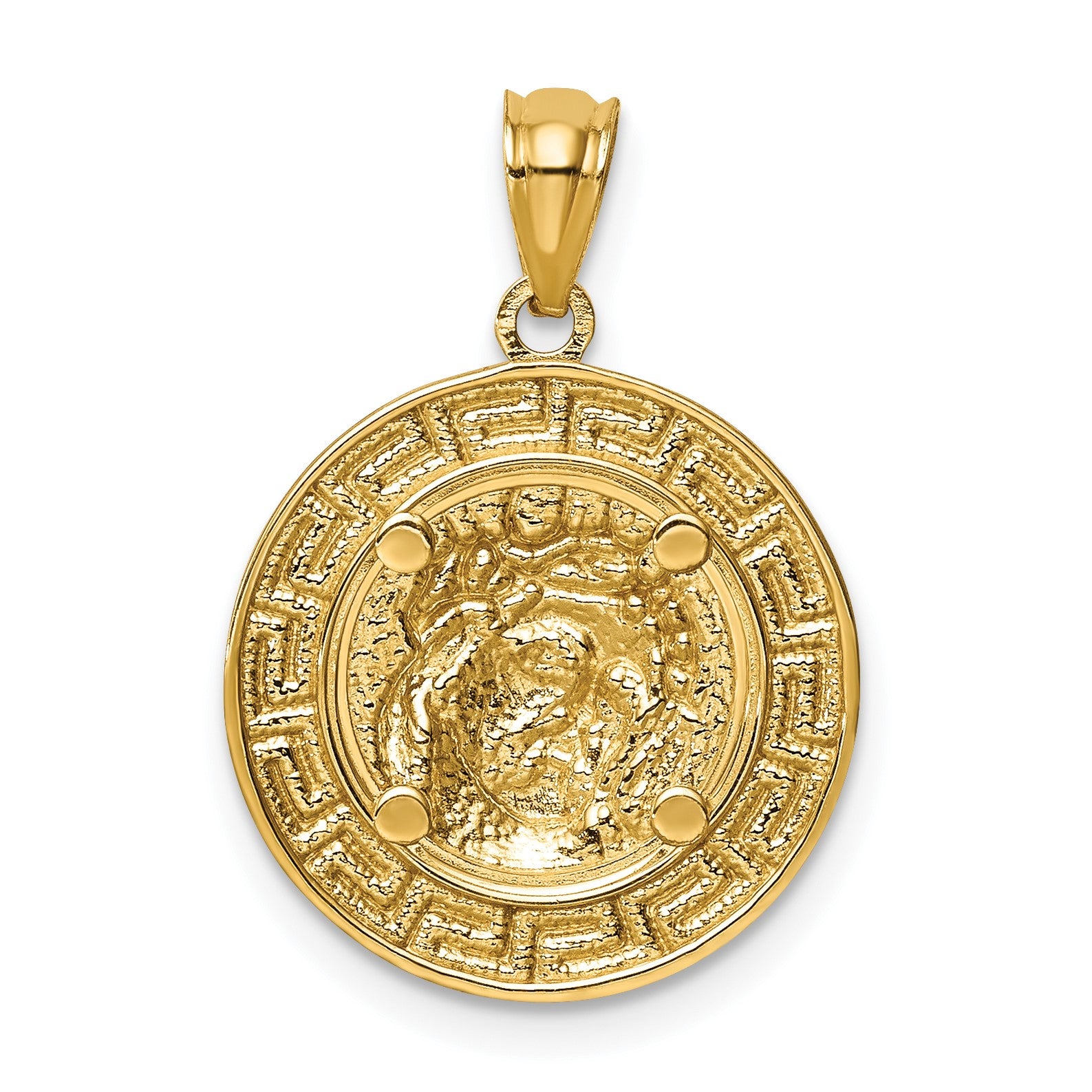 14K and White Rhodium with Greek Key Edge Jesus Medal