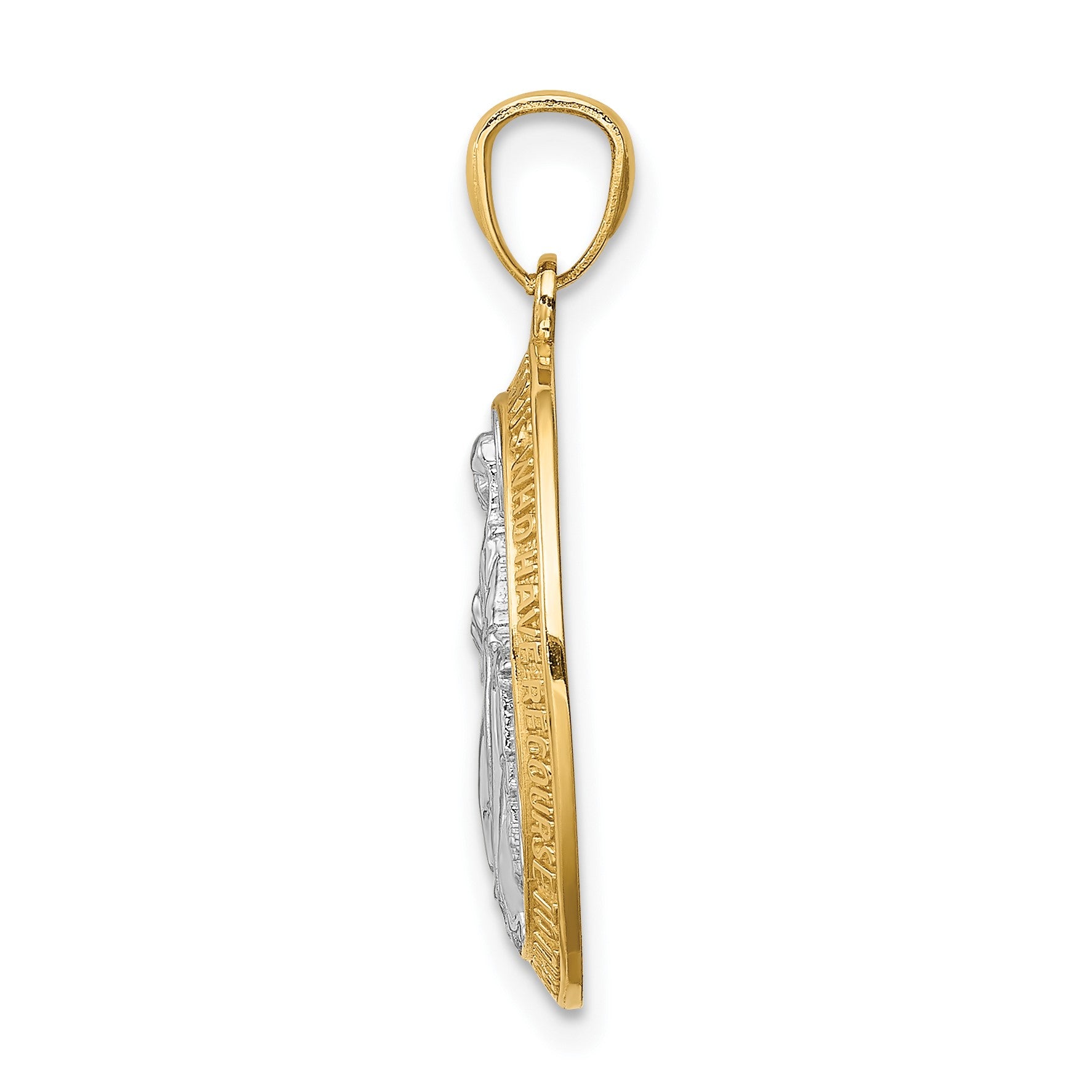 14K and White Rhodium Polished Cut-out Miraculous Medal Oval Pendant