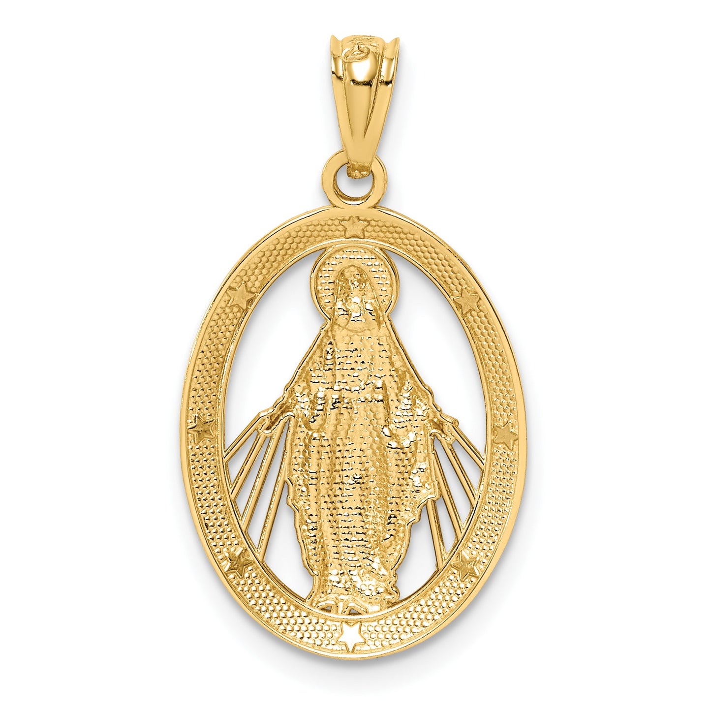14K and White Rhodium Polished Cut-out Miraculous Medal Oval Pendant