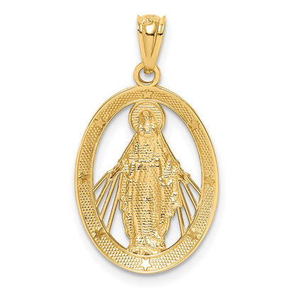 14K White Rhodium Polished Miraculous Medal Pendant