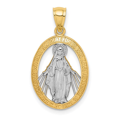 14K White Rhodium Polished Miraculous Medal Pendant