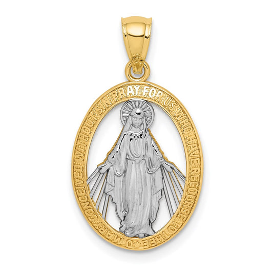 14K White Rhodium Polished Miraculous Medal Pendant