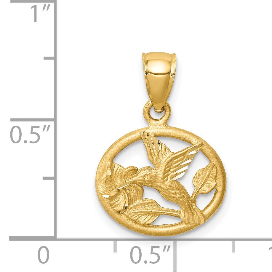 14K Diamond-cut Brushed Hummingbird Pendant