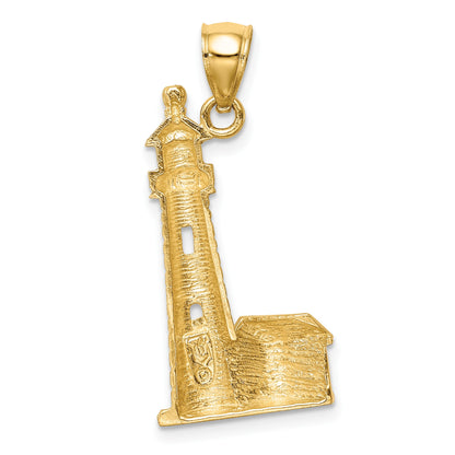 14K Brushed Diamond-cut Corolla NC Lighthouse Pendant