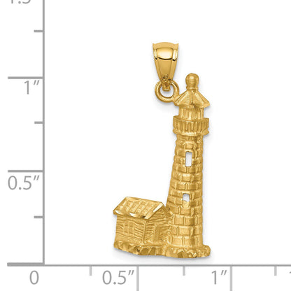 14K Brushed Diamond-cut Corolla NC Lighthouse Pendant