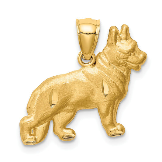 14K Satin Diamond-cut German Shepherd Dog Pendant