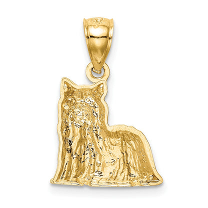 14K Satin Diamond-cut Yorkshire Terrier Dog Pendant