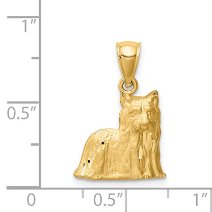 14K Satin Diamond-cut Yorkshire Terrier Dog Pendant