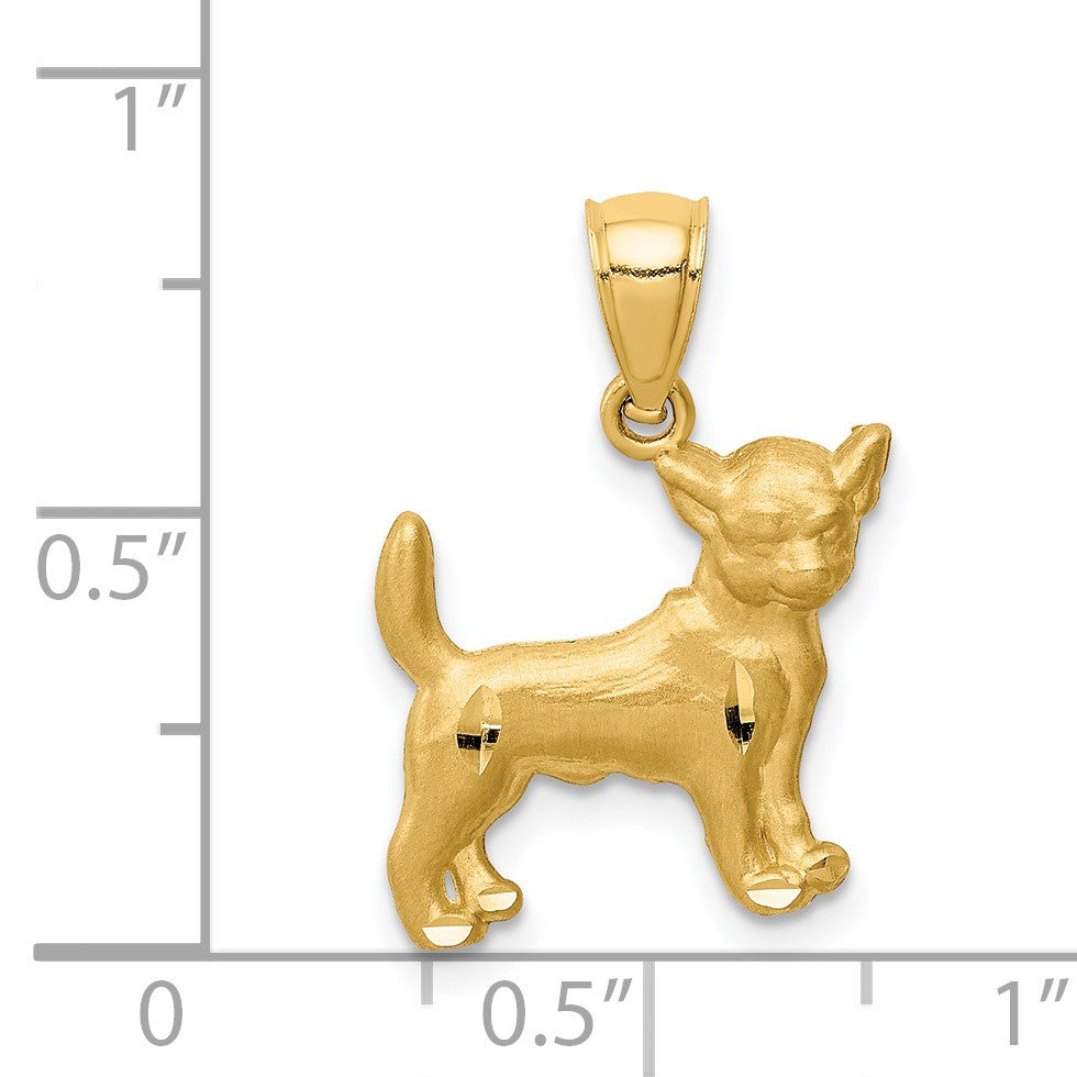 14K Satin Diamond-cut Chihuahua Dog Pendant