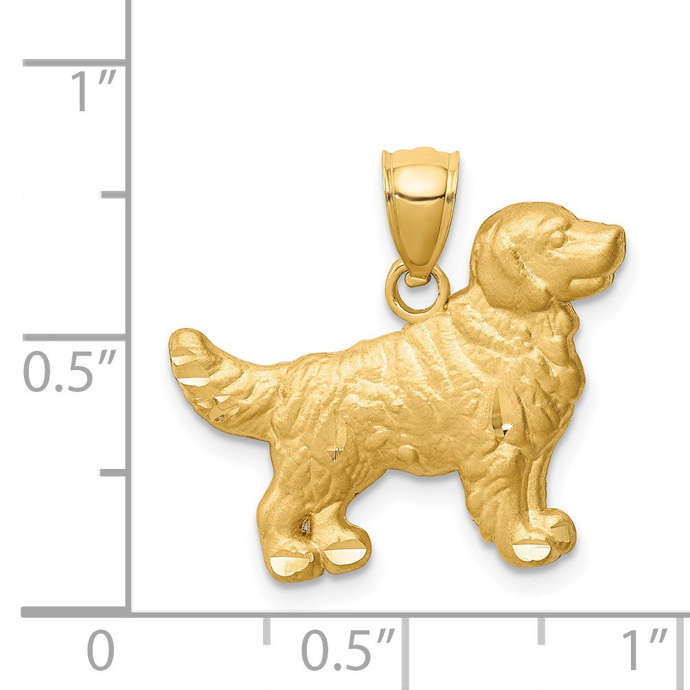 14K Satin Diamond-cut Golden Retriever Dog Pendant