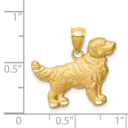 14K Satin Diamond-cut Golden Retriever Dog Pendant