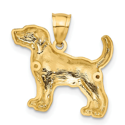 14K Satin Diamond-cut Beagle Dog Pendant