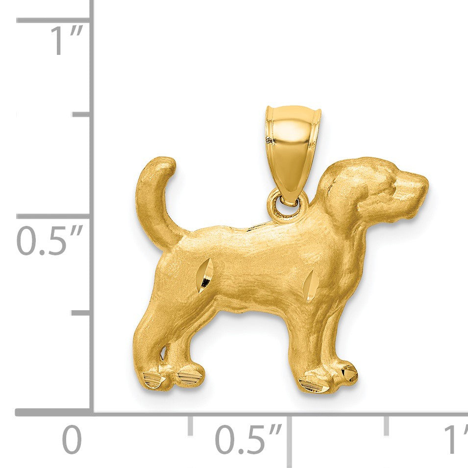14K Satin Diamond-cut Beagle Dog Pendant