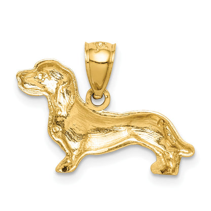 14K Satin Diamond-cut Dachshund Dog Pendant