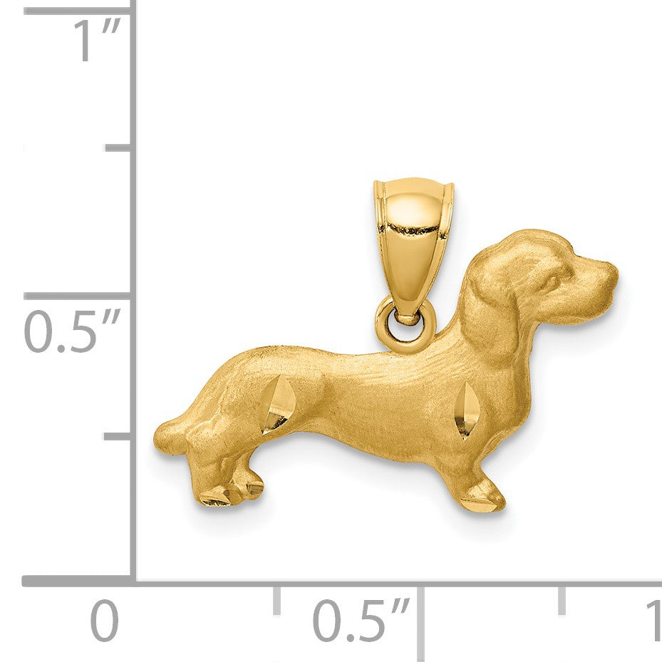 14K Satin Diamond-cut Dachshund Dog Pendant