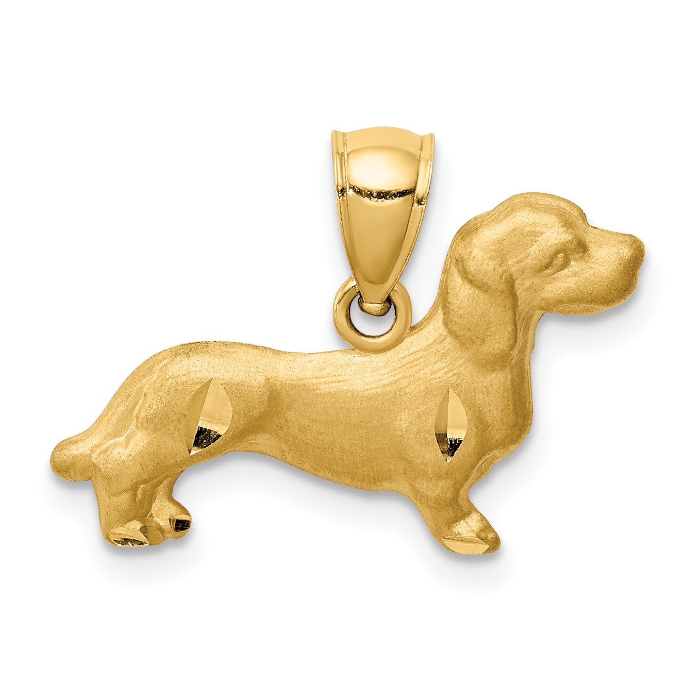 14K Satin Diamond-cut Dachshund Dog Pendant