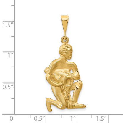 14k Satin Diamond-cut Aquarius Zodiac Charm