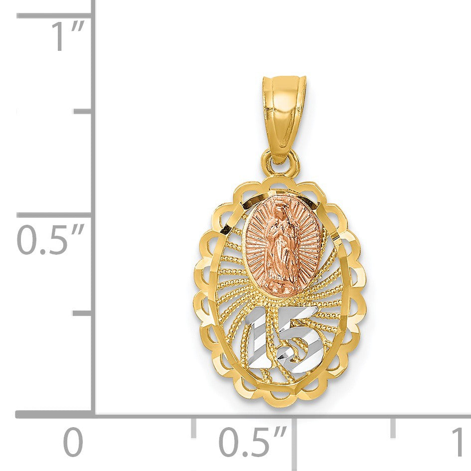 14K Two-tone with White Rhodium Our Lady of Guadalupe 15 Pendant