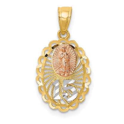14K Two-tone with White Rhodium Our Lady of Guadalupe 15 Pendant