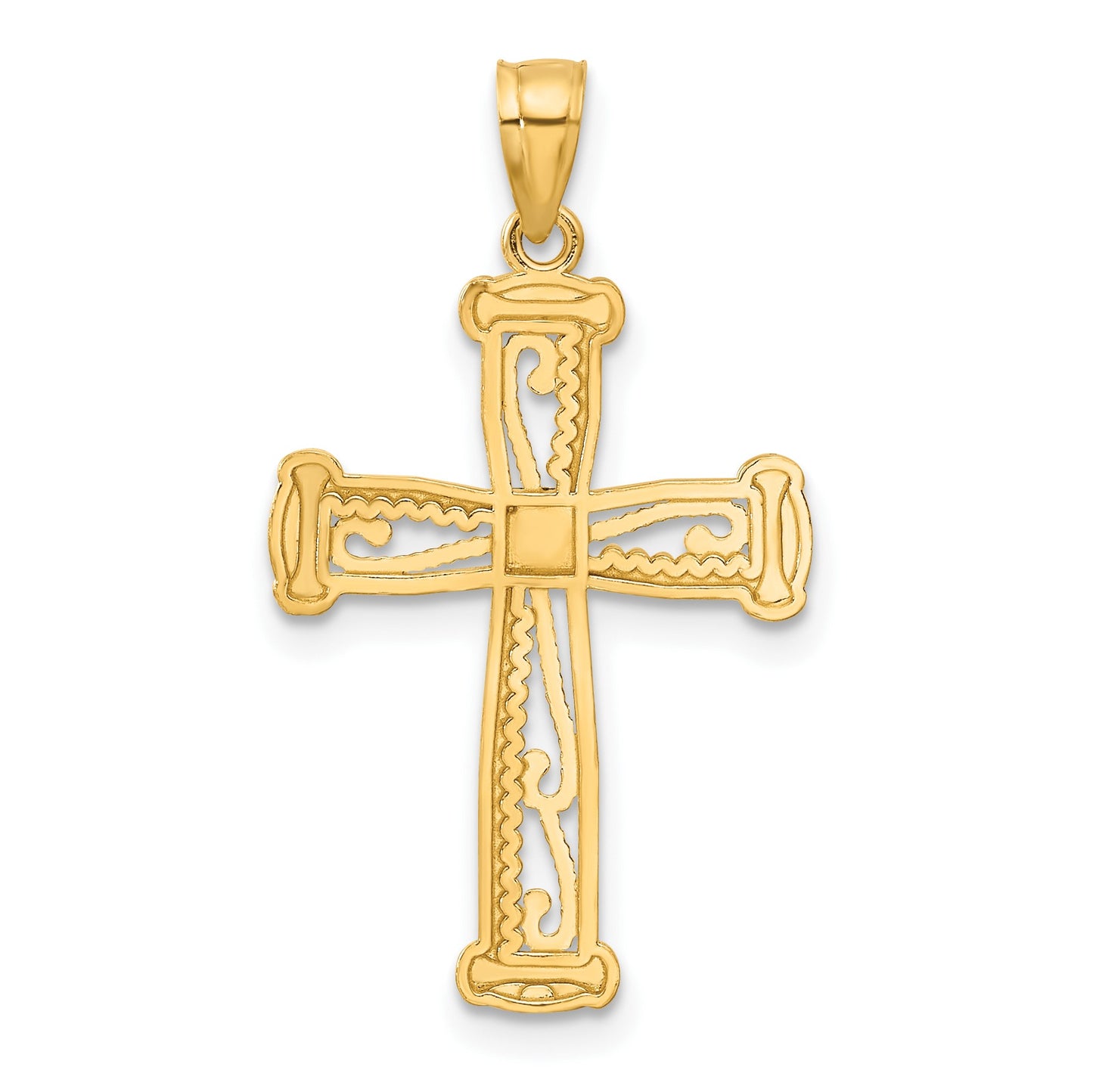 14K and White Rhodium Cross Pendant
