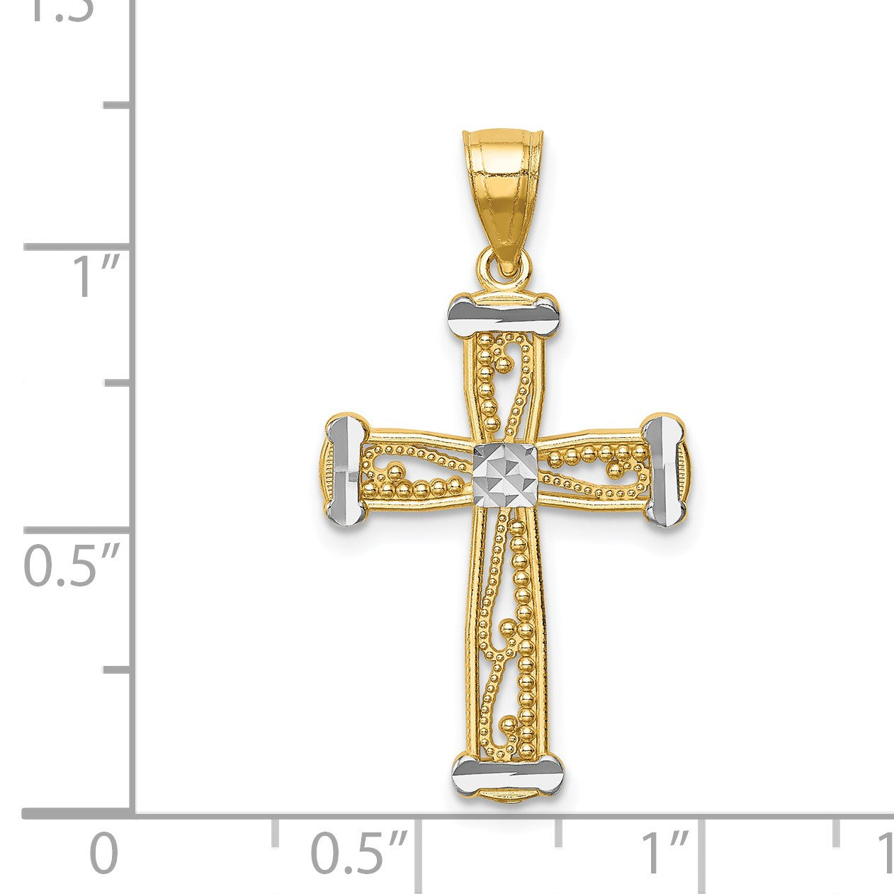 14K and White Rhodium Cross Pendant
