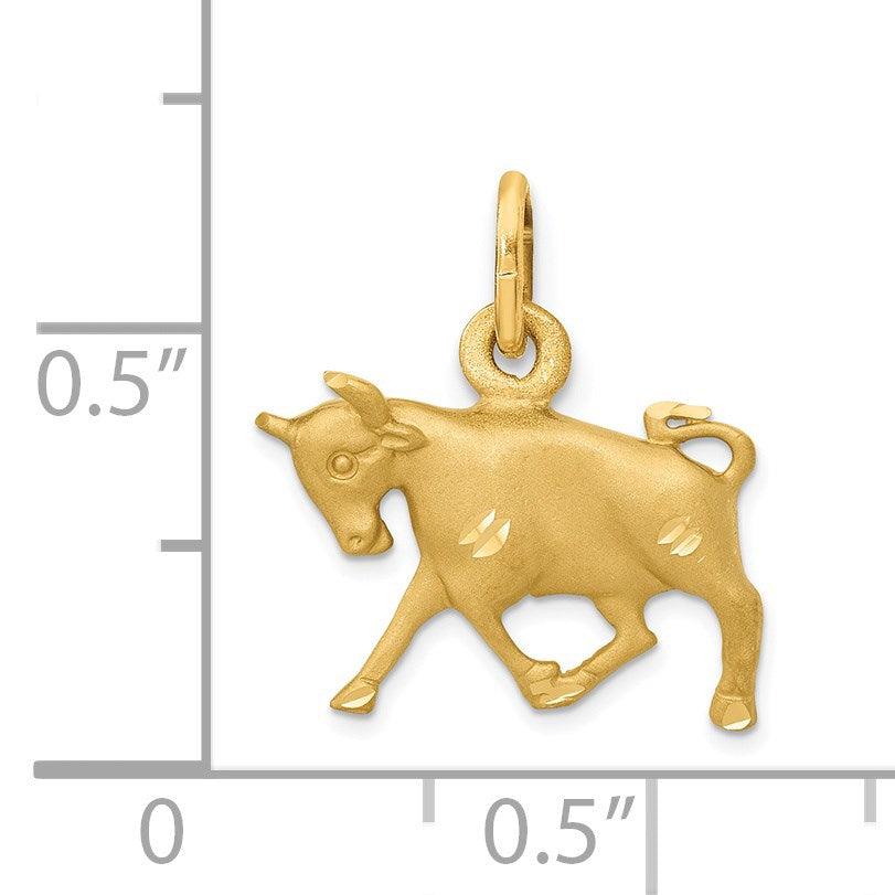 14k Satin Diamond-cut Taurus Zodiac Charm
