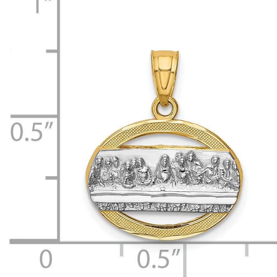 14K and White Rhodium The Last Supper Oval Pendant