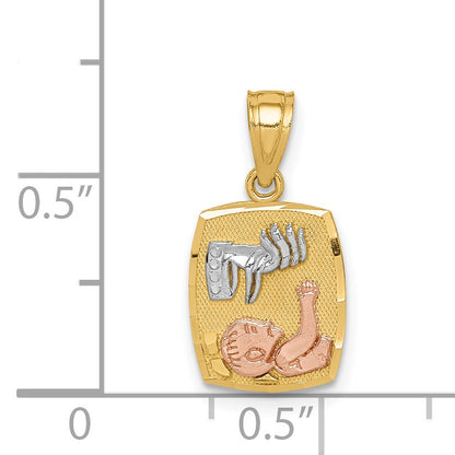 14K Two-tone and White Rhodium Baptism Rectangular Pendant