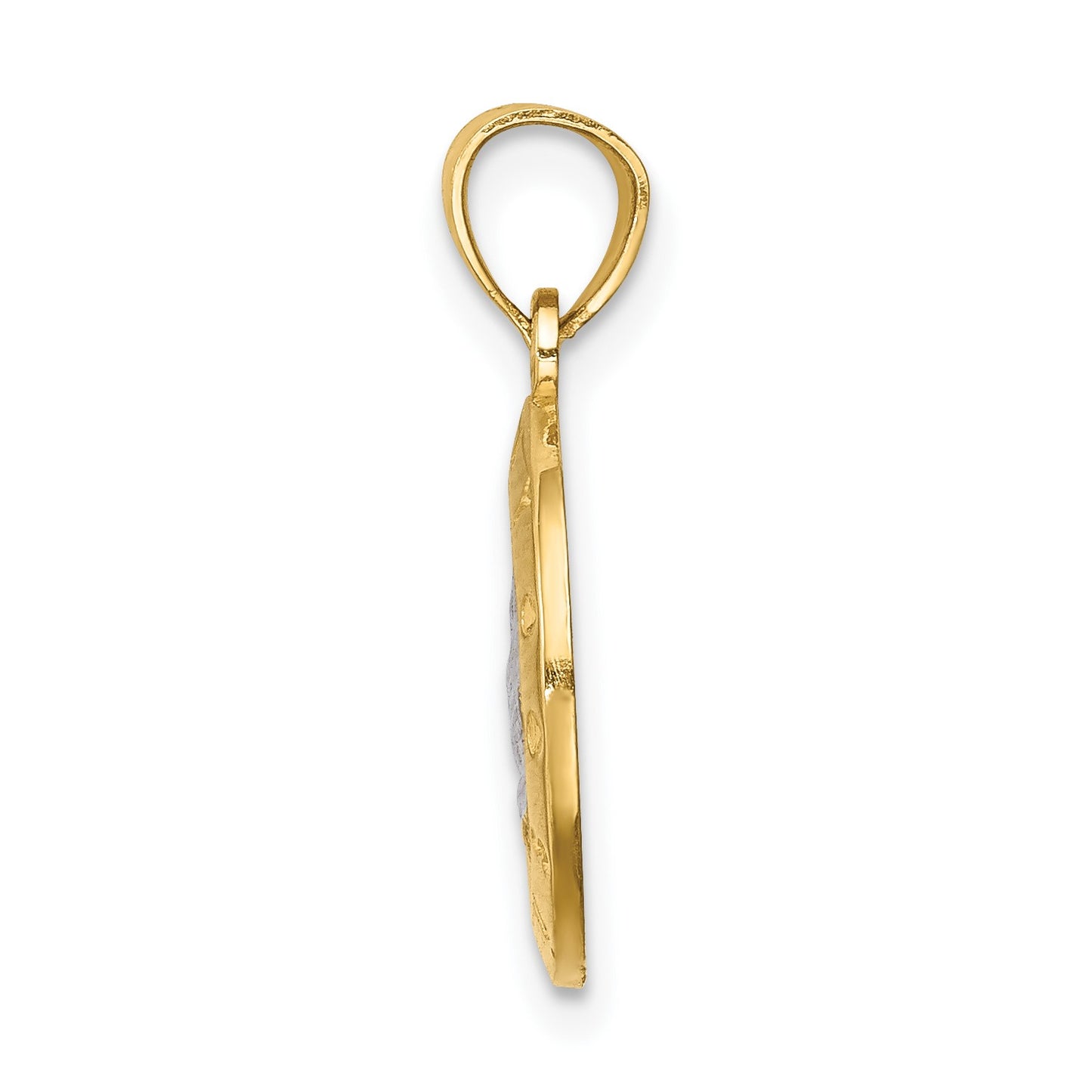 14K and White Rhodium Praying Hands Round Pendant